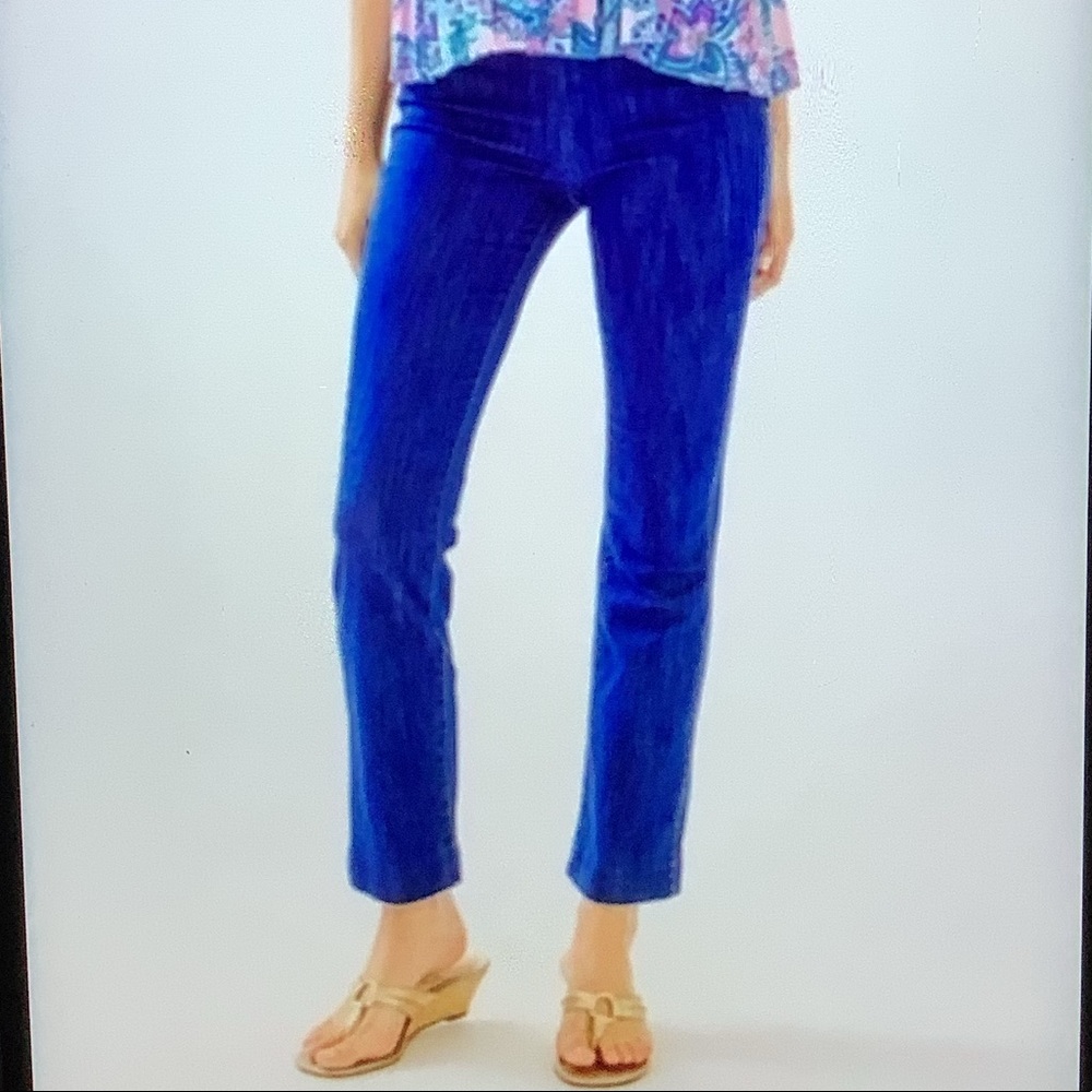 Lilly Pulitzer Ocean Cay High Rise Crop Hibiskiss Wash Blue Stretch Pant 6